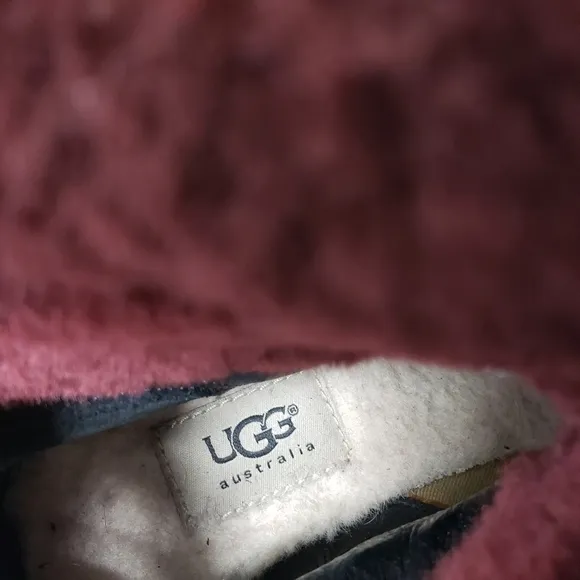 Ugg Inez Sherling Ankle Cuff Leather Boots in Black and Oxford Red Size 7