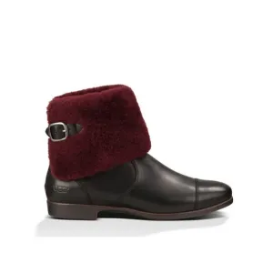 Ugg Inez Sherling Ankle Cuff Leather Boots in Black and Oxford Red Size 7