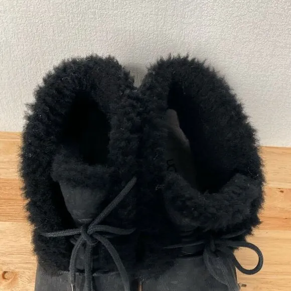 UGG Jeovana Womens Boots Black Suede Waterproof Lace Up Ankle Wedge Boots Size 9