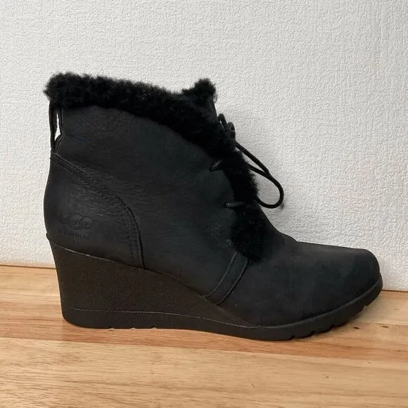 UGG Jeovana Womens Boots Black Suede Waterproof Lace Up Ankle Wedge Boots Size 9