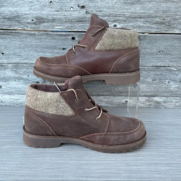 UGG Kids Orin Wool Brown Leather Lace Up Ankle Boots Size US 4 Youth