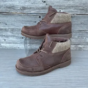 UGG Kids Orin Wool Brown Leather Lace Up Ankle Boots Size US 4 Youth
