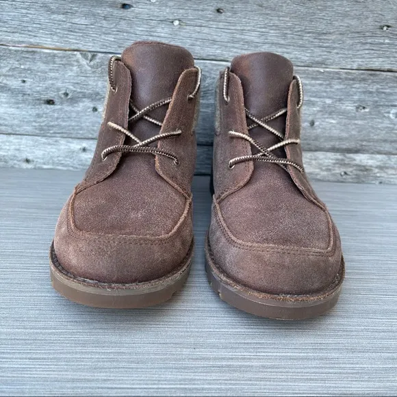 UGG Kids Orin Wool Brown Leather Lace Up Ankle Boots Size US 4 Youth