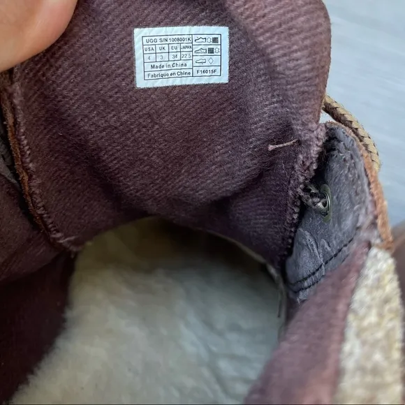 UGG Kids Orin Wool Brown Leather Lace Up Ankle Boots Size US 4 Youth