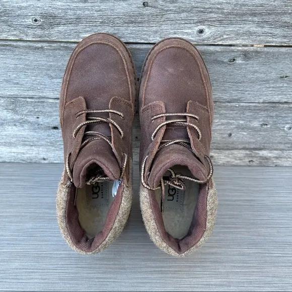 UGG Kids Orin Wool Brown Leather Lace Up Ankle Boots Size US 4 Youth