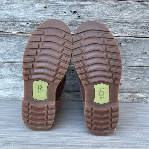 UGG Kids Orin Wool Brown Leather Lace Up Ankle Boots Size US 4 Youth