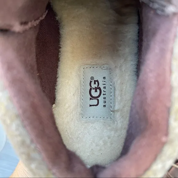 UGG Kids Orin Wool Brown Leather Lace Up Ankle Boots Size US 4 Youth