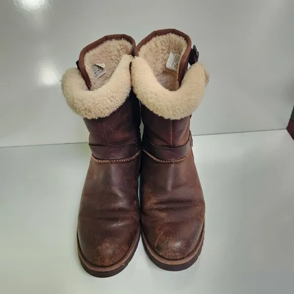 UGG Maddox Brown Leather Shearling Water Resistant Boots 1009279 Size 9