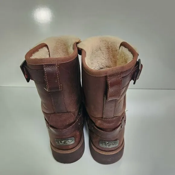 UGG Maddox Brown Leather Shearling Water Resistant Boots 1009279 Size 9