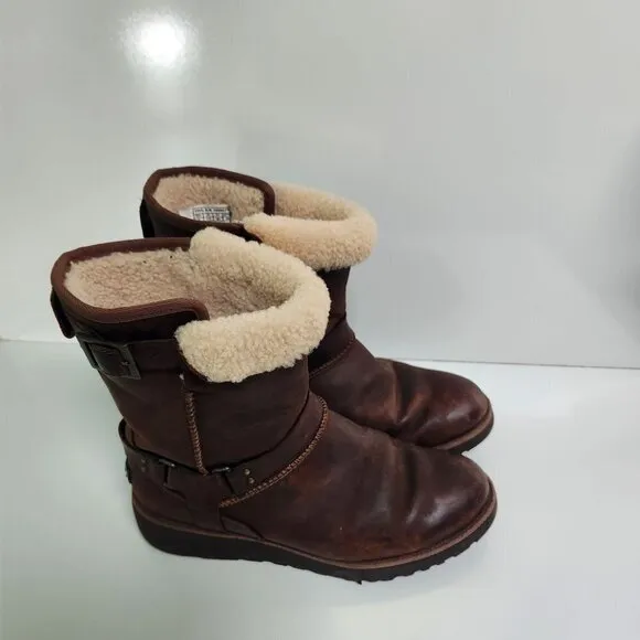 UGG Maddox Brown Leather Shearling Water Resistant Boots 1009279 Size 9