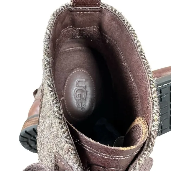UGG Men's Size 10 M Ankle Boots Brompton Tweed Grizzly Boots Brown Leather
