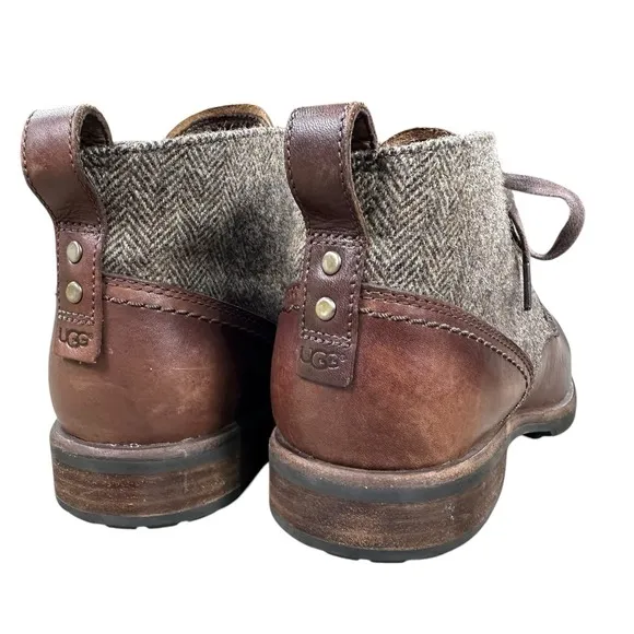 UGG Men's Size 10 M Ankle Boots Brompton Tweed Grizzly Boots Brown Leather