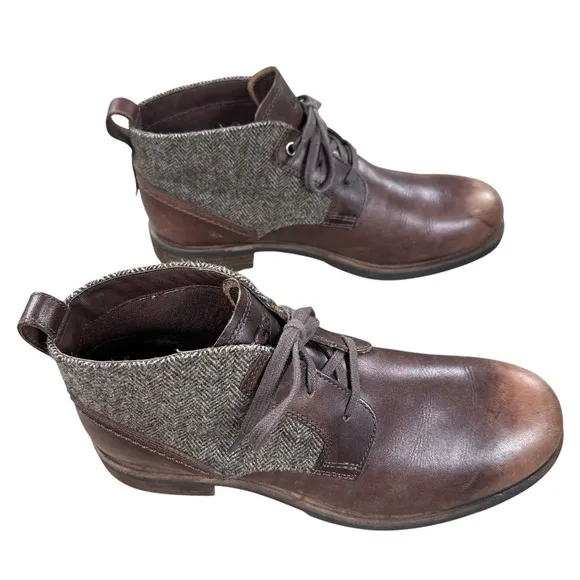 UGG Men's Size 10 M Ankle Boots Brompton Tweed Grizzly Boots Brown Leather