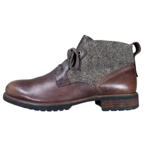 UGG Men's Size 10 M Ankle Boots Brompton Tweed Grizzly Boots Brown Leather