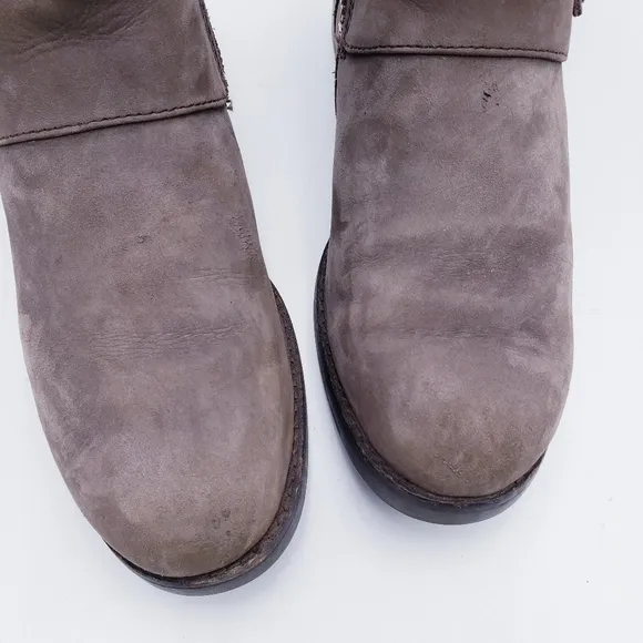 UGG Niels II Brown Leather Shearling Belt Buckle Moto Snow Boots Women’s 9.5