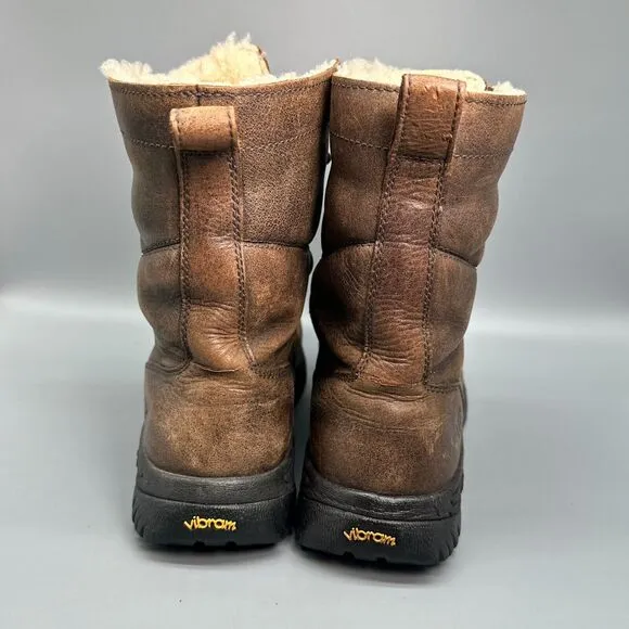 UGG Sahale Men's 10 Brown Leather Vibram Sherpa Combat Boot Lace Waterproof Rare