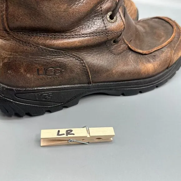UGG Sahale Men's 10 Brown Leather Vibram Sherpa Combat Boot Lace Waterproof Rare