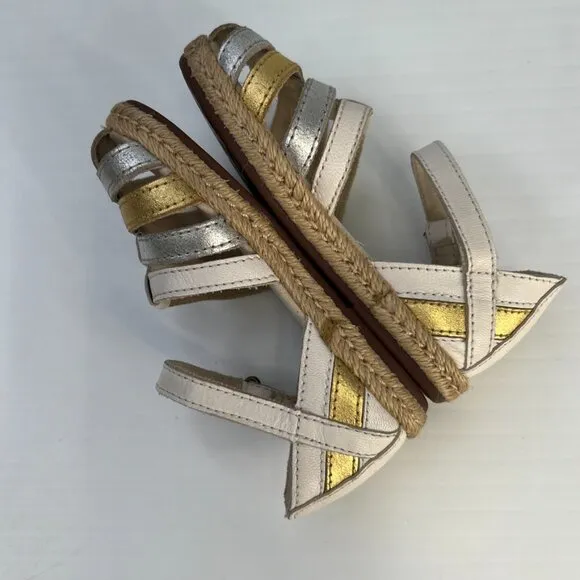 Ugg Shoe Girl 8 Toddler Josiah Espadrille Ankle Strap Gold Silver Metallic Core