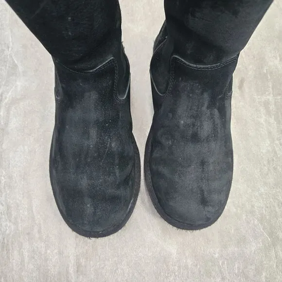 UGG Tall Shearling Winter Boots Sz 7 Black Suede Fur Lined Outdoor Snow Booties