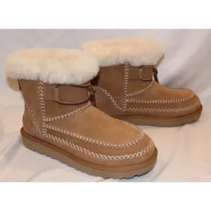 UGG WOMEN'S ALPINE MINI SUEDE SHEARLING LINED BOOTS CHESTNUT NIB