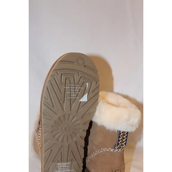 UGG WOMEN'S ALPINE MINI SUEDE SHEARLING LINED BOOTS CHESTNUT NIB