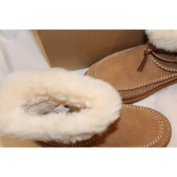 UGG WOMEN'S ALPINE MINI SUEDE SHEARLING LINED BOOTS CHESTNUT NIB