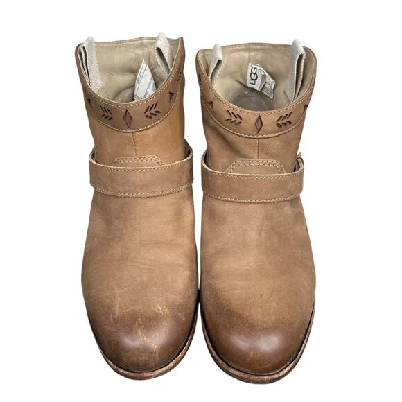 UGG Women’s Austin Fawn Brown Leather Western Ankle Boot Size US 7
