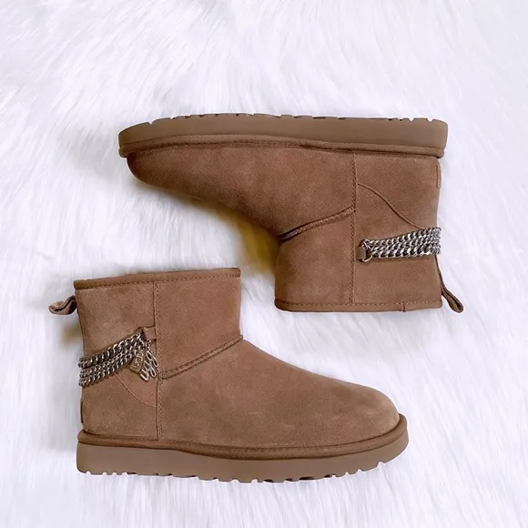 UGG Women’s Classic Mini Chains Chestnut Suede Boots