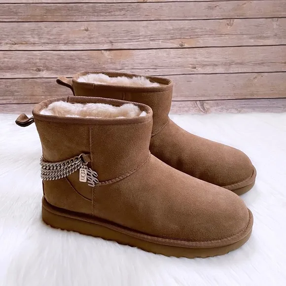 UGG Women’s Classic Mini Chains Chestnut Suede Boots
