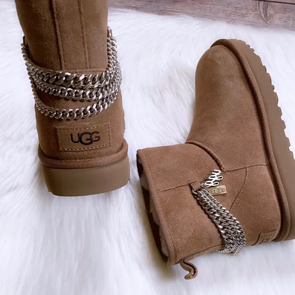 UGG Women’s Classic Mini Chains Chestnut Suede Boots