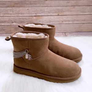 UGG Women’s Classic Mini Chains Chestnut Suede Boots