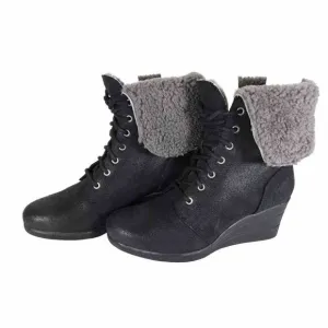 UGG Women's Zea US8 Black Leather Sheepskin Waterproof Wedge Shearling Boots