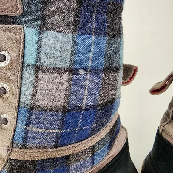 UGG Butte Tartan Blue Plaid Boots US 8 Men's Sheepskin Lined Vibram WTPF Boot