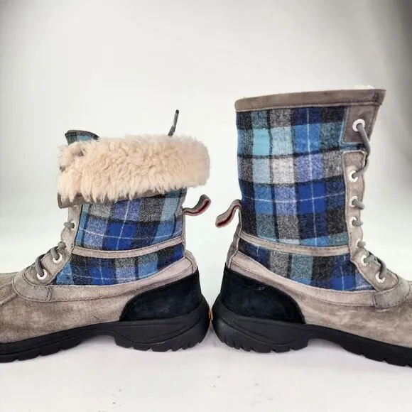 UGG Butte Tartan Blue Plaid Boots US 8 Men's Sheepskin Lined Vibram WTPF Boot