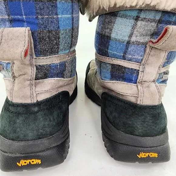 UGG Butte Tartan Blue Plaid Boots US 8 Men's Sheepskin Lined Vibram WTPF Boot