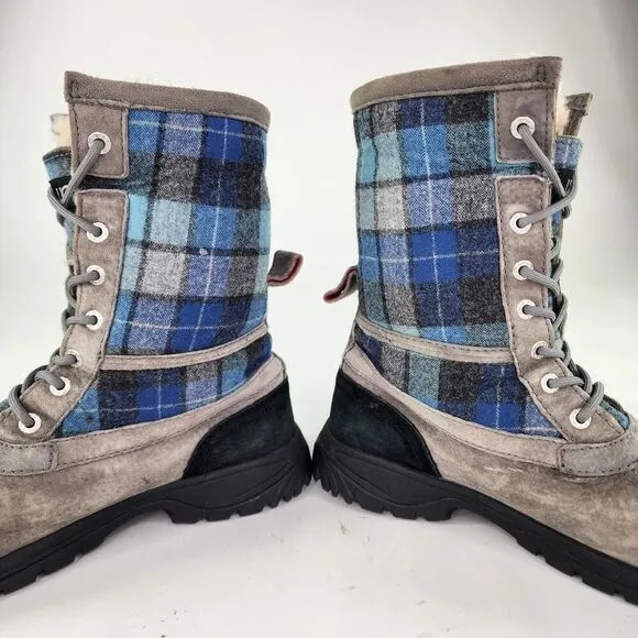 UGG Butte Tartan Blue Plaid Boots US 8 Men's Sheepskin Lined Vibram WTPF Boot