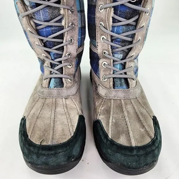 UGG Butte Tartan Blue Plaid Boots US 8 Men's Sheepskin Lined Vibram WTPF Boot