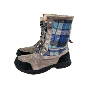 UGG Butte Tartan Blue Plaid Boots US 8 Men's Sheepskin Lined Vibram WTPF Boot
