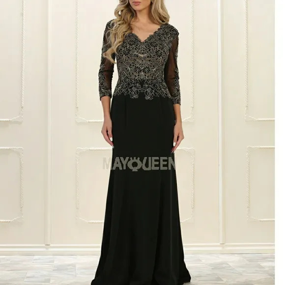 V neck lace bodice with sleeves, plus size available,black,gold,navy,rose