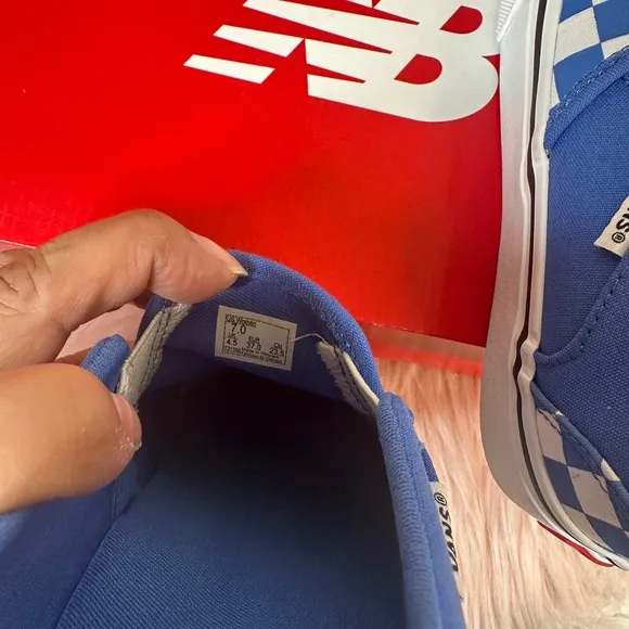 Vans Wmn’s Blue Checkered Slip-On Shoes
