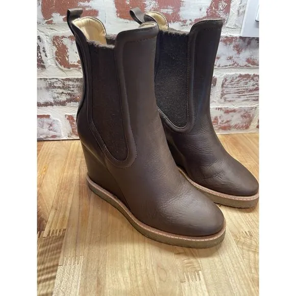 Veronica Beard Aari2 Boots Size 6 Brown Water-Repellent Wedge Booties Gum Sole