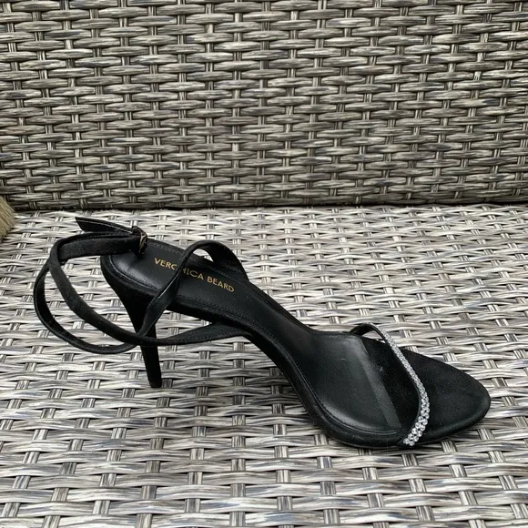 Veronica Beard Crystal Embellished Suede Leather Sandals in Black, Size 8