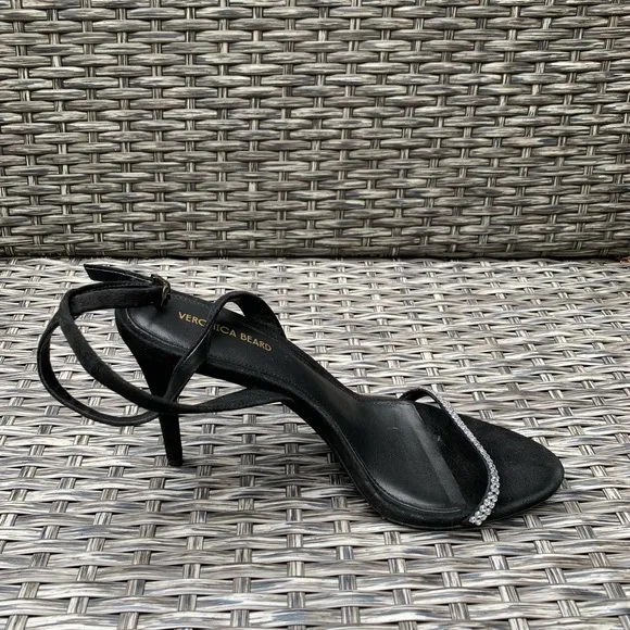Veronica Beard Crystal Embellished Suede Leather Sandals in Black, Size 8