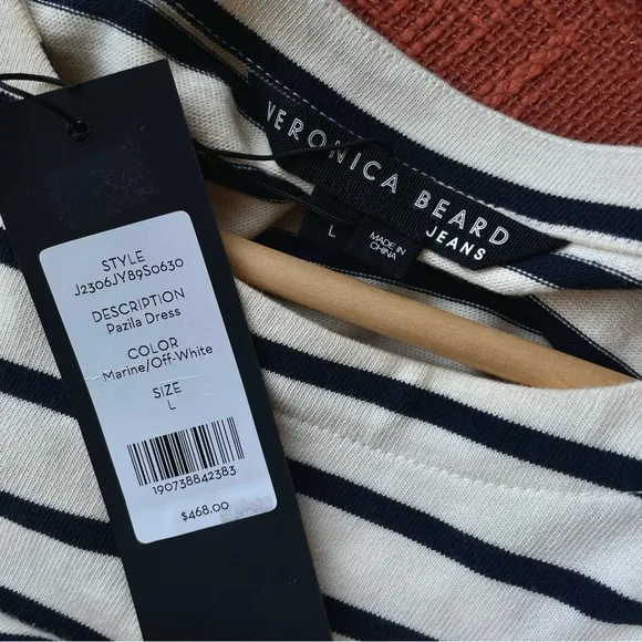 Veronica Beard Jean Pazila Tiered Midi Dress In Navy Blue And White Size L  NWT