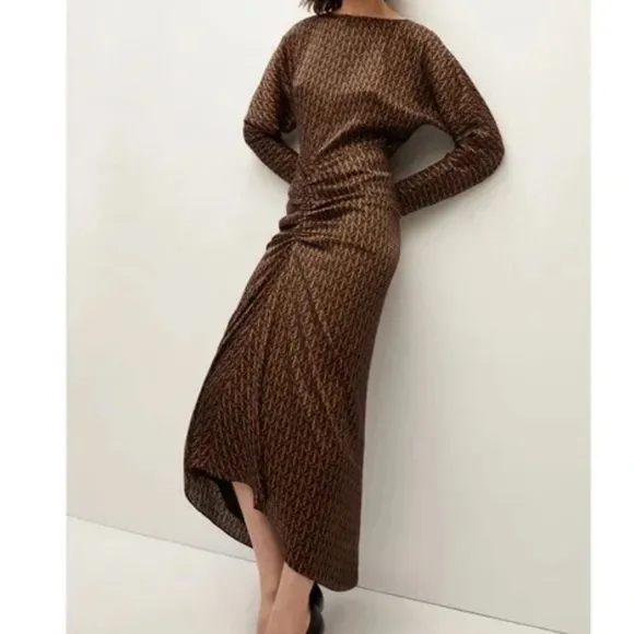 Veronica Beard Midi Ruched Long-Sleeve Sabri Printed Dress Sz 2