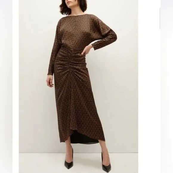 Veronica Beard Midi Ruched Long-Sleeve Sabri Printed Dress Sz 2