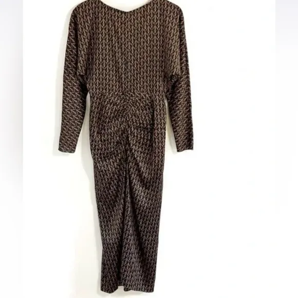 Veronica Beard Midi Ruched Long-Sleeve Sabri Printed Dress Sz 2