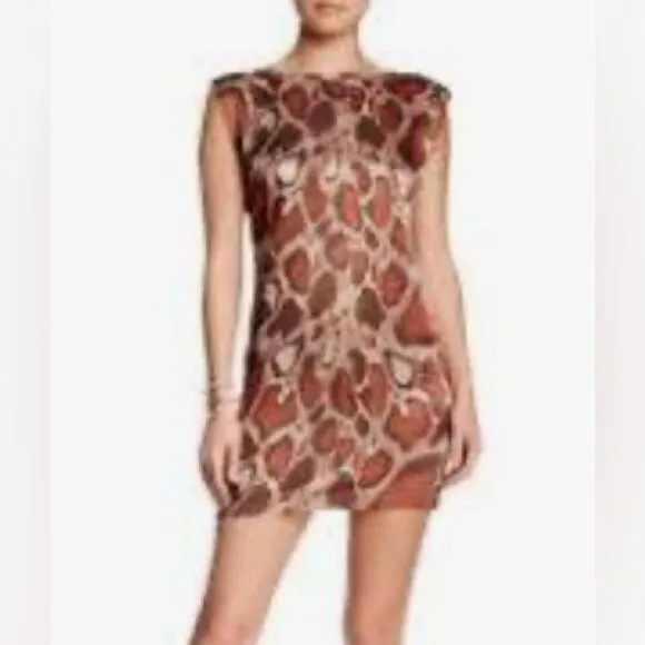 VERTIGO PARIS Snakeskin Printed Sleeveless Short Shift Dress XS