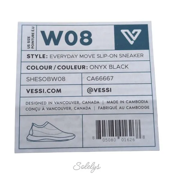 Vessi Everyday Move Slip On Onyx Black White Waterproof Dyma-Tex Sneaker Women 8