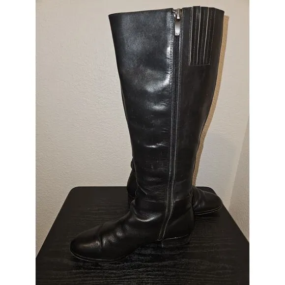 Via Spiga Women's Black All Leather Knee High Heeled Riding Boots 9M